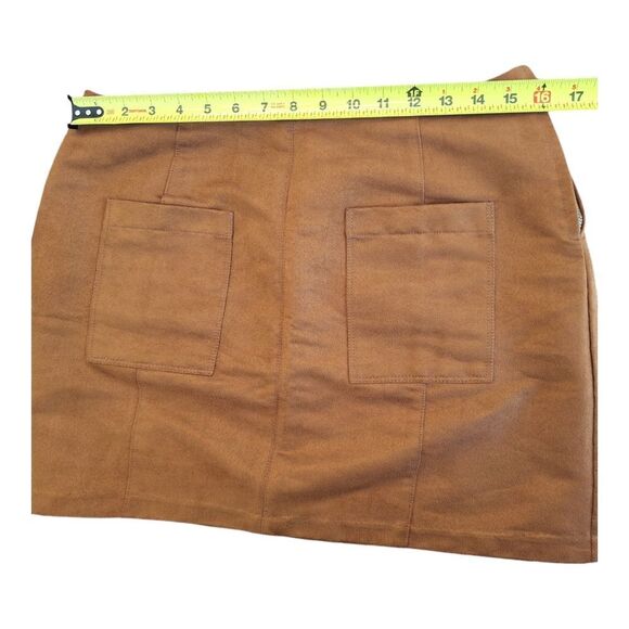 Old Navy Faux Suede A-Line Mini Skirt Pockets Lined Size 4 Autumn Warm Brown EUC - Picture 7 of 14